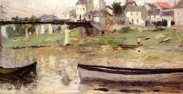 Dockscape Painting - Boats on the Seine impressionists painters Berthe Morisot